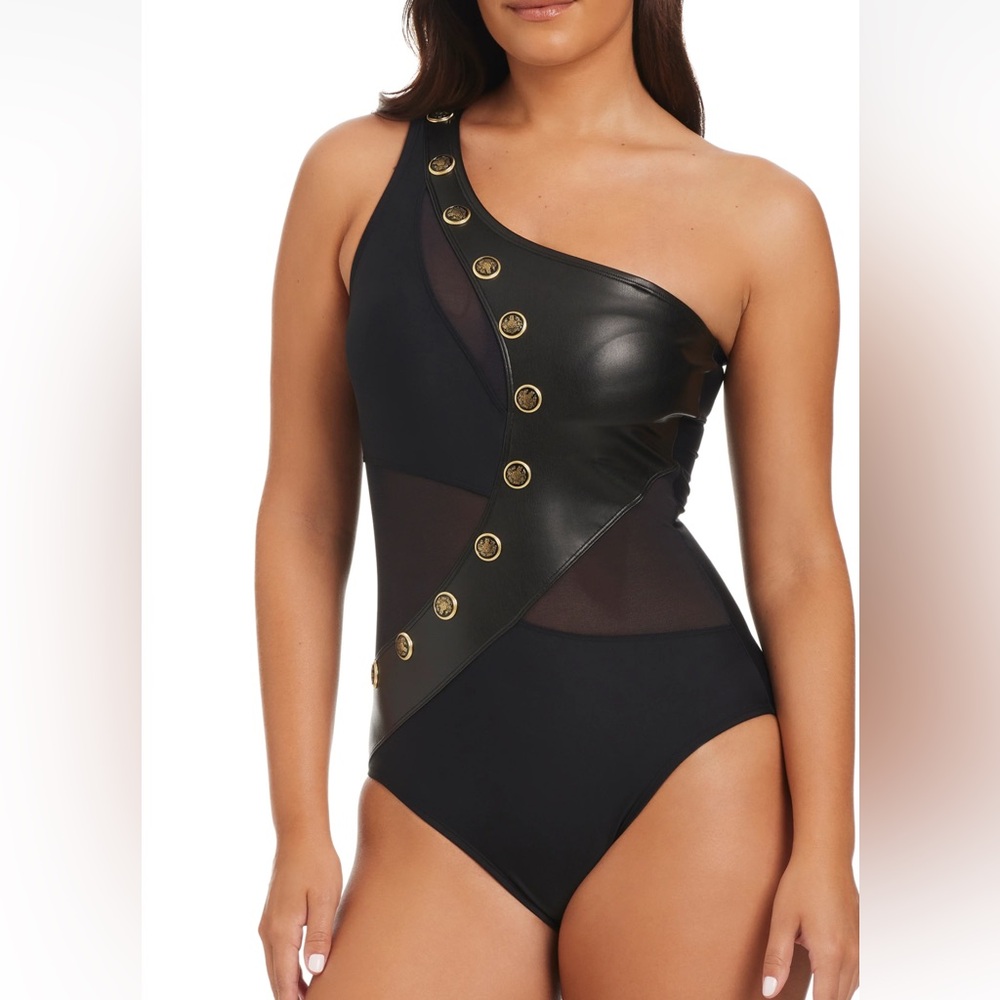 Elegant Black Asymmetrical Women Swim One Piece
